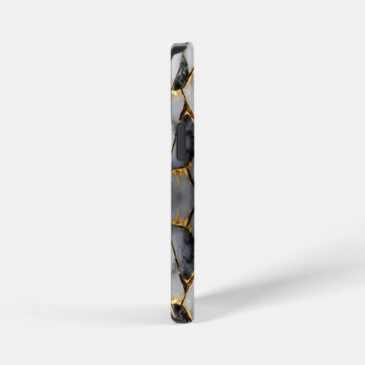 Modern Cracked Gold White & black marble iPhoneケース (右側面)