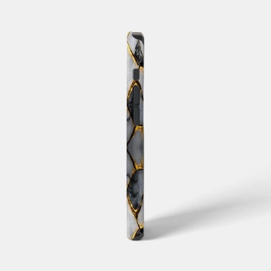 Modern Cracked Gold White & black marble iPhoneケース (左側面)