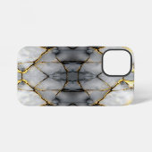 Modern Cracked Gold White & black marble iPhoneケース (裏面横)