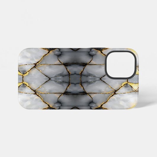 Modern Cracked Gold White & black marble iPhoneケース (裏面横)