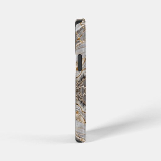 Modern Cracked Gold White marble iPhoneケース (右側面)