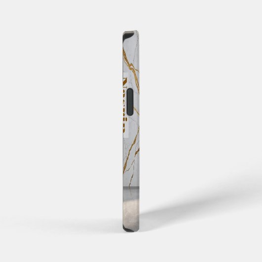 Modern Cracked Gold White marble Stylist iPhoneケース (右側面)