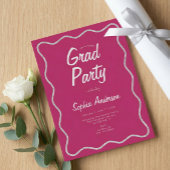 Modern Cranberry Pink Photo Collage Graduation 招待状