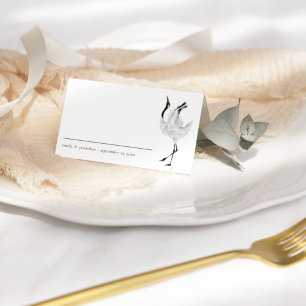 Modern Crane Bird Names Date Wedding  プレイスカード