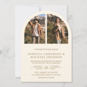 Modern Cream and Gold Arch Photo QR Code Wedding 招待状 (正面)