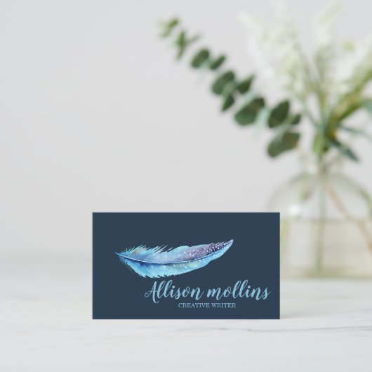 Modern Creative Writer Feather Logo 名刺 (スタンド正面)