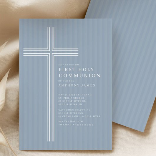 Modern Cross Holy Communion Invitation 招待状