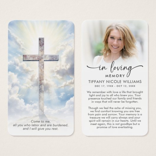 Modern Cross In Loving Memory Prayer Cards (正面&裏面)