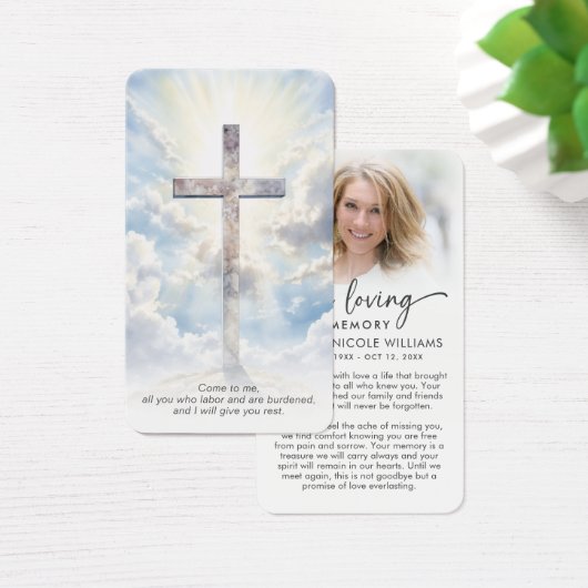Modern Cross In Loving Memory Prayer Cards (デスク)