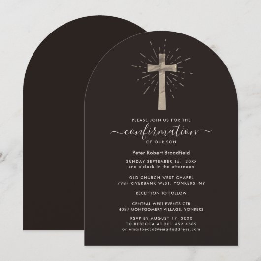 Modern Cross Rustic Religious Confirmation 招待状 (正面/裏面)