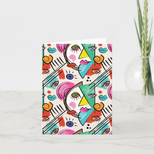 Modern Cubism Abstract Artsy Female Faces カード (正面)