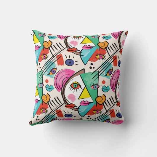 Modern Cubism Abstract Artsy Female Faces クッション (裏面)