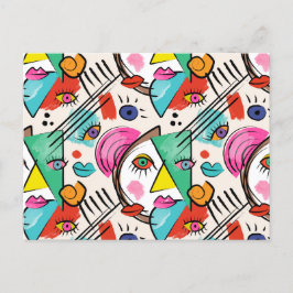 Modern Cubism Abstract Artsy Female Faces シーズンポストカード