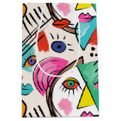 Modern Cubism Abstract Artsy Female Faces ミディアムペーパーバッグ (正面)