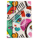 Modern Cubism Abstract Artsy Female Faces ミディアムペーパーバッグ (裏面)