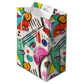 Modern Cubism Abstract Artsy Female Faces ミディアムペーパーバッグ (裏面アングル)