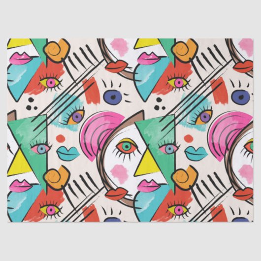 Modern Cubism Abstract Artsy Female Faces 薄葉紙 (正面)