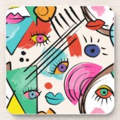 Modern Cubism Abstract Artsy Female Faces Art コースター (正面)