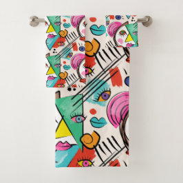 Modern Cubism Abstract Artsy Female Faces Art バスタオルセット