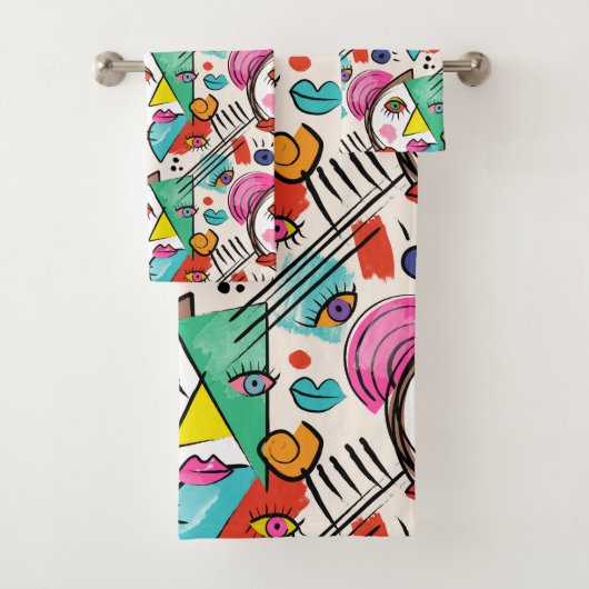 Modern Cubism Abstract Artsy Female Faces Art バスタオルセット (インサイチュ)