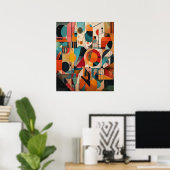 Modern Cubist Geometric Shapes Abstract Art ポスター (ホームオフィス)