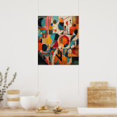 Modern Cubist Geometric Shapes Abstract Art ポスター (キッチン)