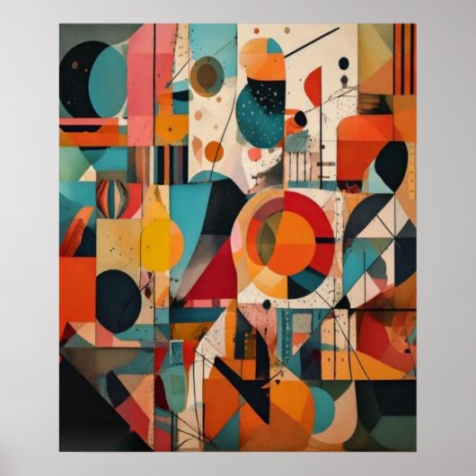 Modern Cubist Geometric Shapes Abstract Art ポスター (正面)