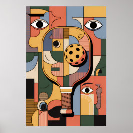 Modern Cubist Pickleball Paddle Ball Art Poster ポスター