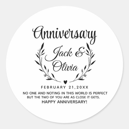 Modern Custom Anniversary Couple Name Date Black ラウンドシール (正面)