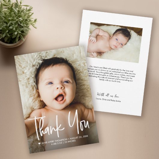 Modern Custom Baby Photo Birth Announcement サンキューカード