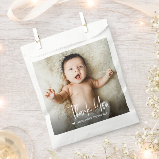 Modern Custom Baby Photo Thank You  フェイバーバッグ (クリップ留めされた状態)