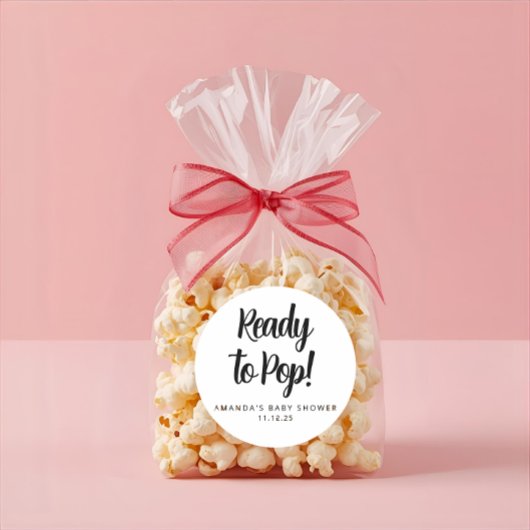 Modern Custom Baby Shower Black Text Popcorn  ラウンドシール