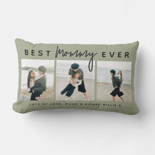 Modern Custom Best Mommy Ever | 3 Photo ランバークッション (正面)