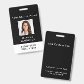 Modern Custom Black Photo ID Church Volunteer バッジ (正面＆裏面)