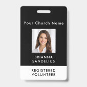 Modern Custom Black Photo ID Church Volunteer バッジ (正面)