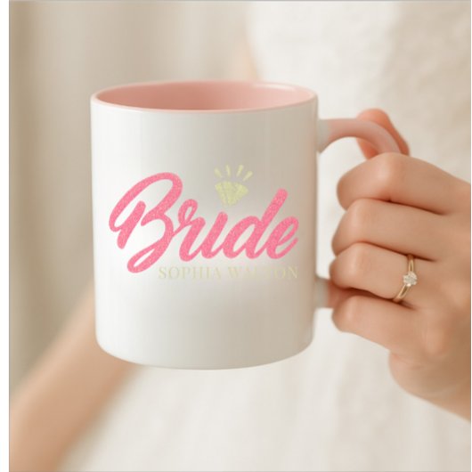 Modern Custom Bride Name Pink Glittery Diamond マグカップ