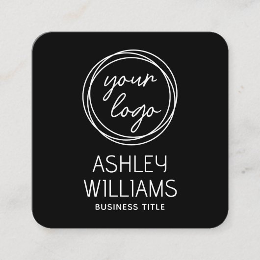 Modern Custom Company Logo QR Code Elegant Black スクエア名刺 (正面)