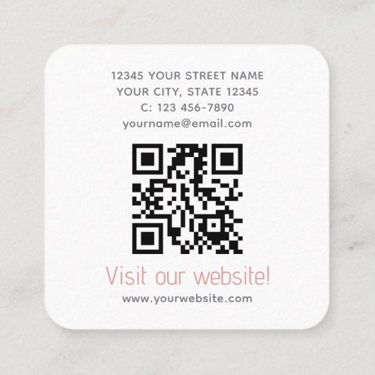 Modern Custom Company Logo QR Code Elegant Pink スクエア名刺 (裏面)