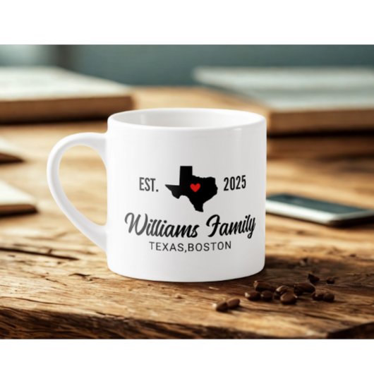 Modern Custom Family Name Texas Map Red Love エスプレッソカップ