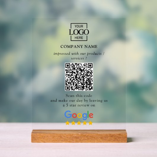 Modern Custom Google Reviews QR Code Business Logo アクリルサイン (ニュートラル)
