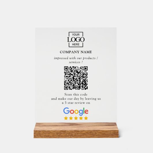 Modern Custom Google Reviews QR Code Business Logo アクリルサイン (正面)