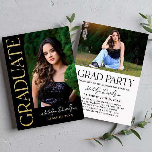 Modern Custom Graduate Photo Grad Party Gold 箔招待状