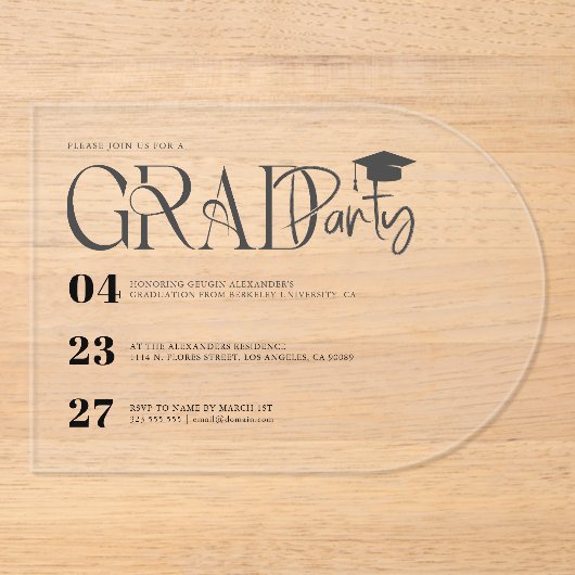 Modern Custom Graduation Party Invite アクリル招待状 (正面)