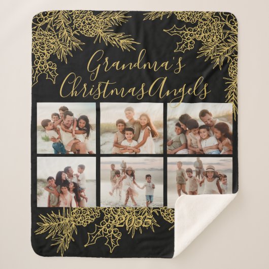 Modern Custom Grandma's Christmas Photo Collage シェルパブランケット (正面)