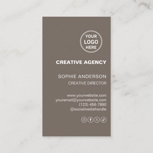Modern Custom Logo QR Creative Agency Taupe 名刺 (裏面)
