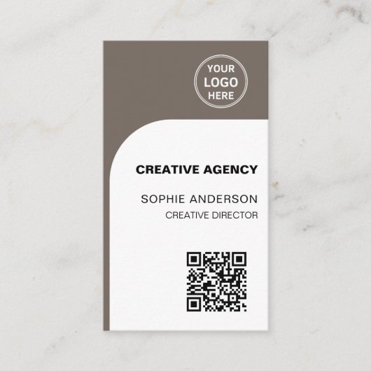 Modern Custom Logo QR Creative Agency Taupe 名刺 (正面)