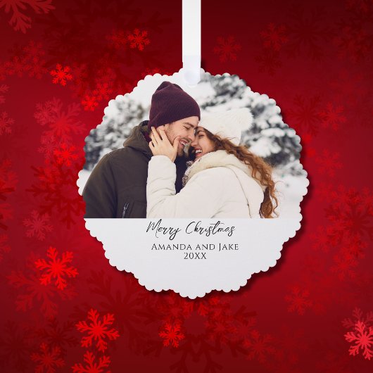 Modern Custom Merry Christmas Photo オーナメントカード