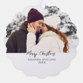 Modern Custom Merry Christmas Photo オーナメントカード (裏面)