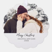 Modern Custom Merry Christmas Photo オーナメントカード (正面)