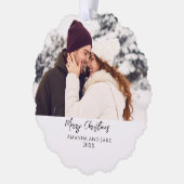 Modern Custom Merry Christmas Photo オーナメントカード (左)